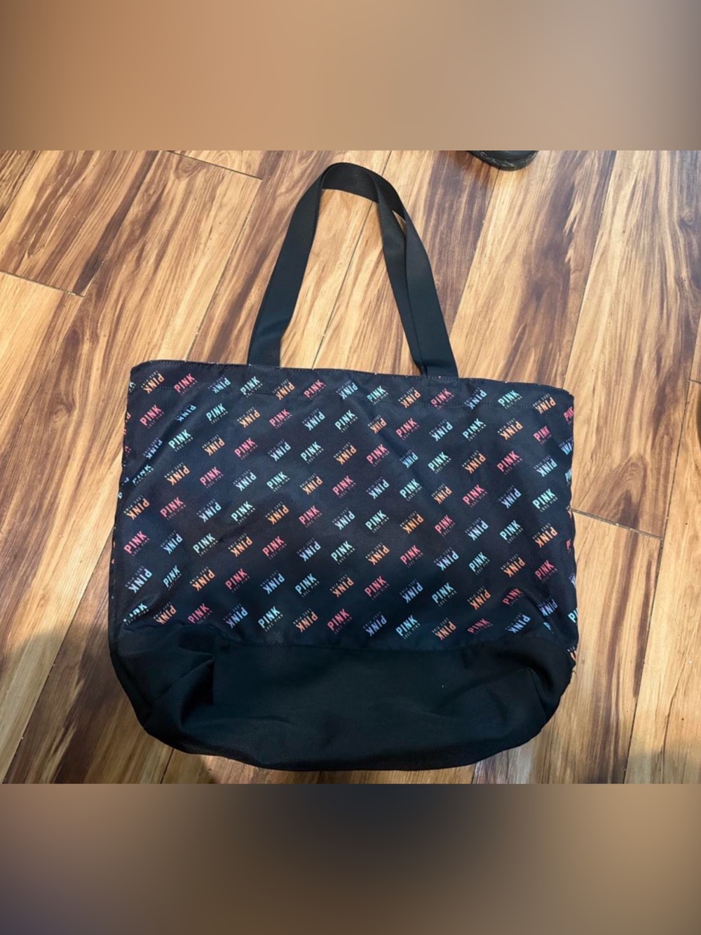 PINK Victoria's Secret Black Tote with Multicolor Logo Print